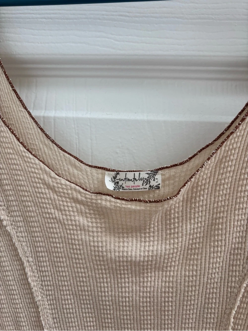 Free People Cream Ribbed Scoop Neck Long-Sleeve Bodysuit